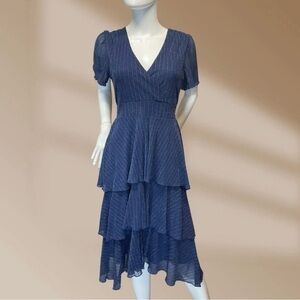 Navy Blue Midi Flowy Dress with Ruffles